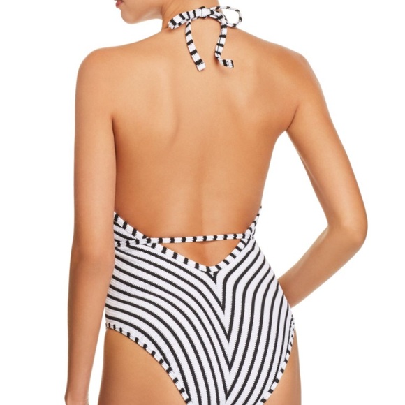 NWOT RALPH LAUREN PIQUÉ STRIPED HALTER 1 PIECE - Picture 2 of 3